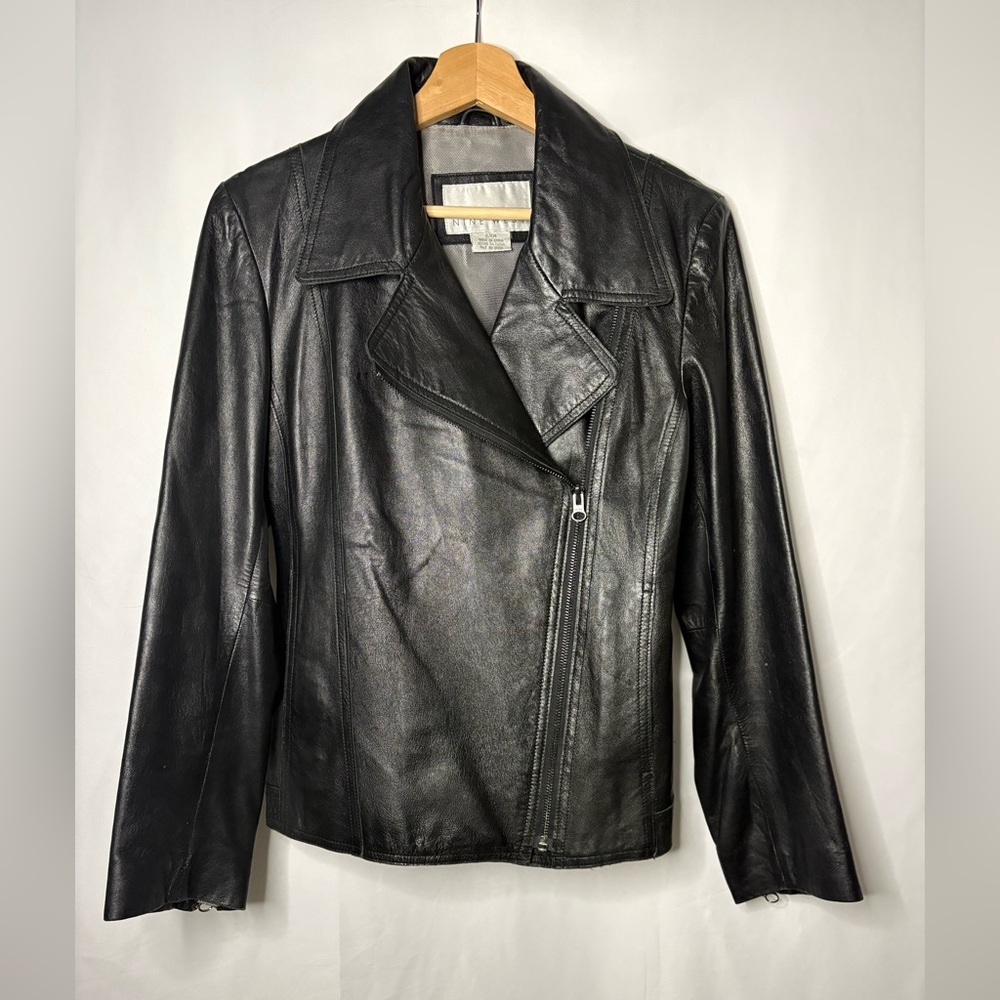 Nine West Jacket Black 100% Leather Motorcycle Size S
